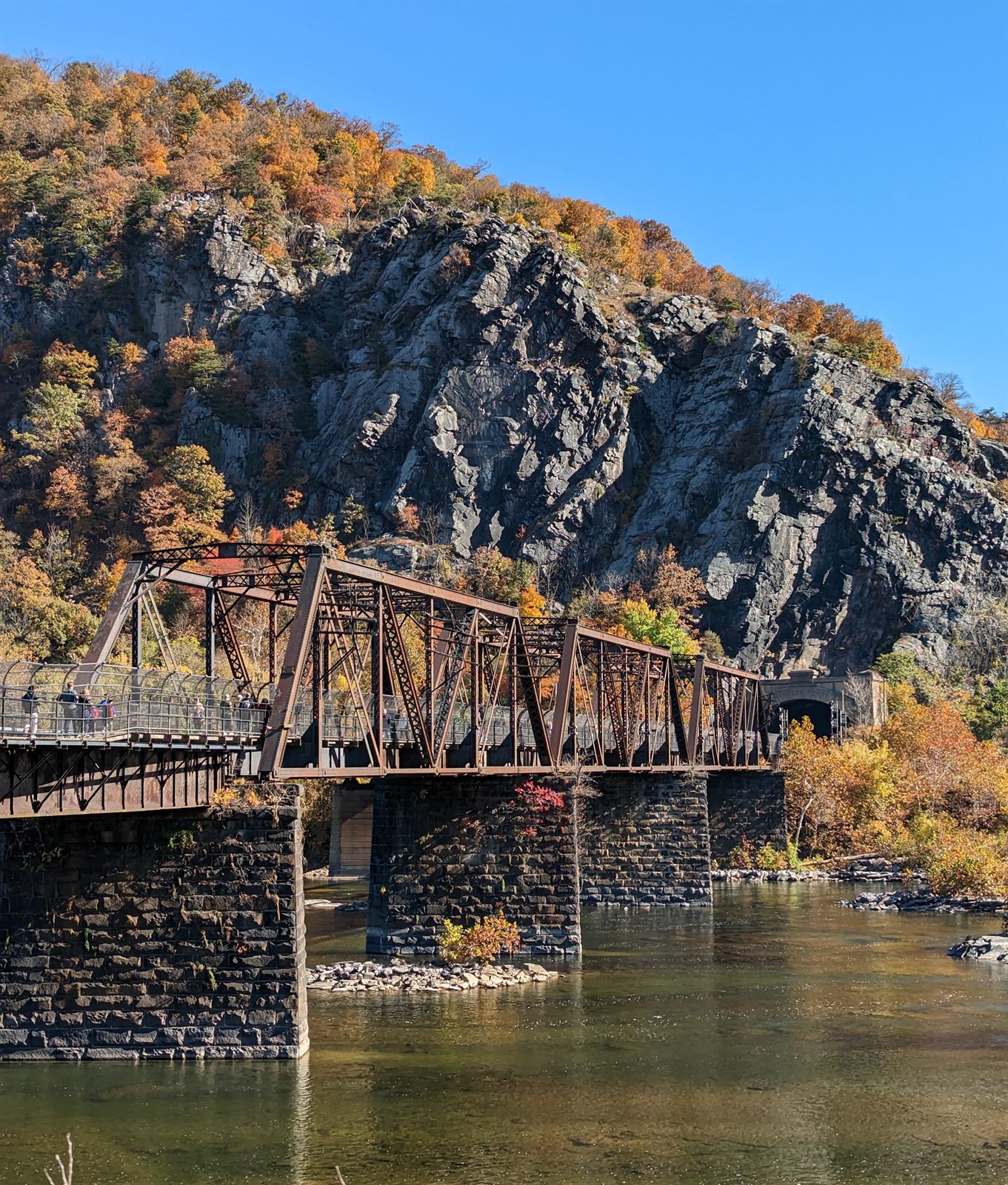 The Appalachian Trail railroad bridge over the river at Harpers Ferry