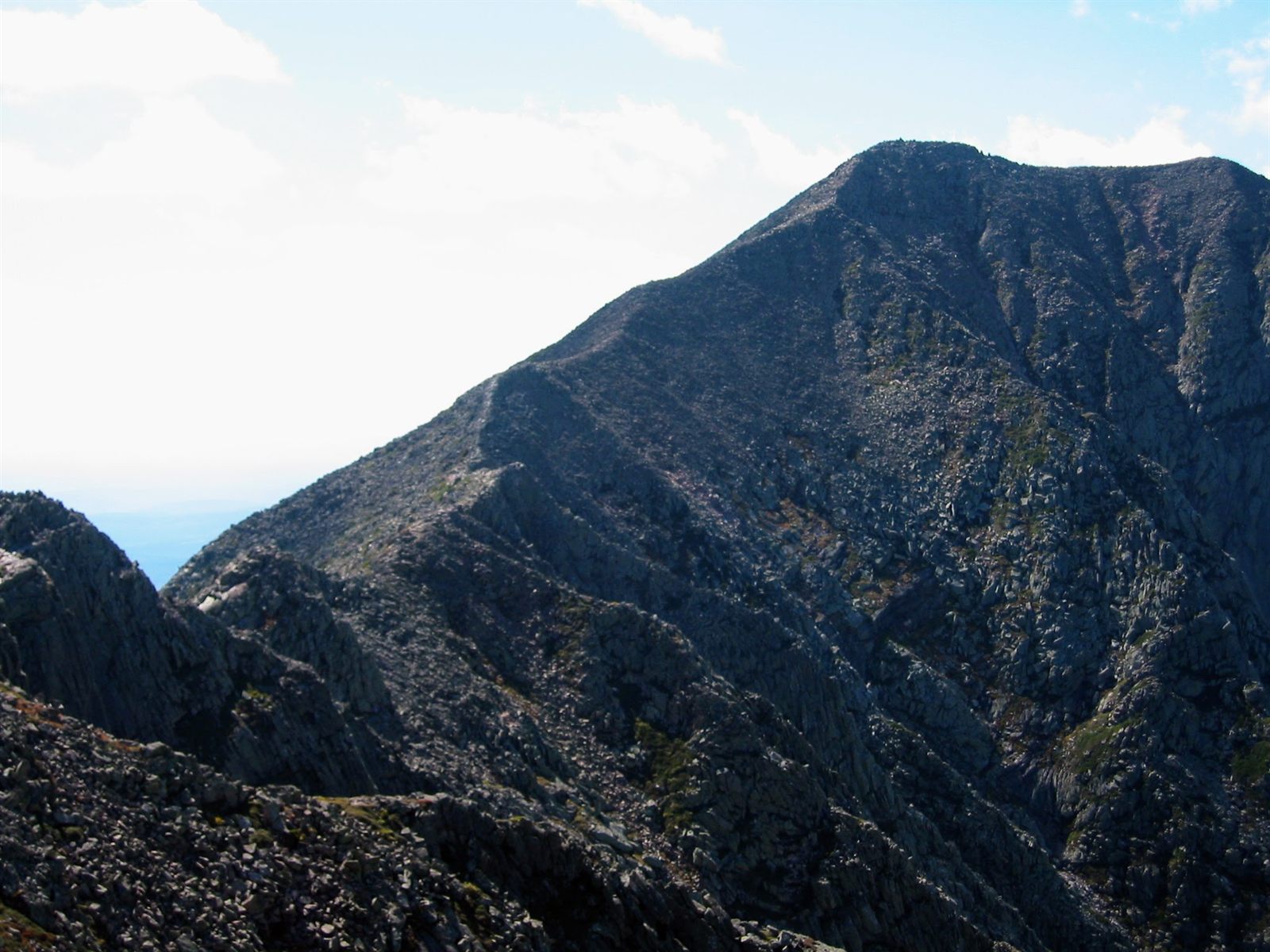 The path along the Knife's Edge ridge on Mount Katahdin, Maine