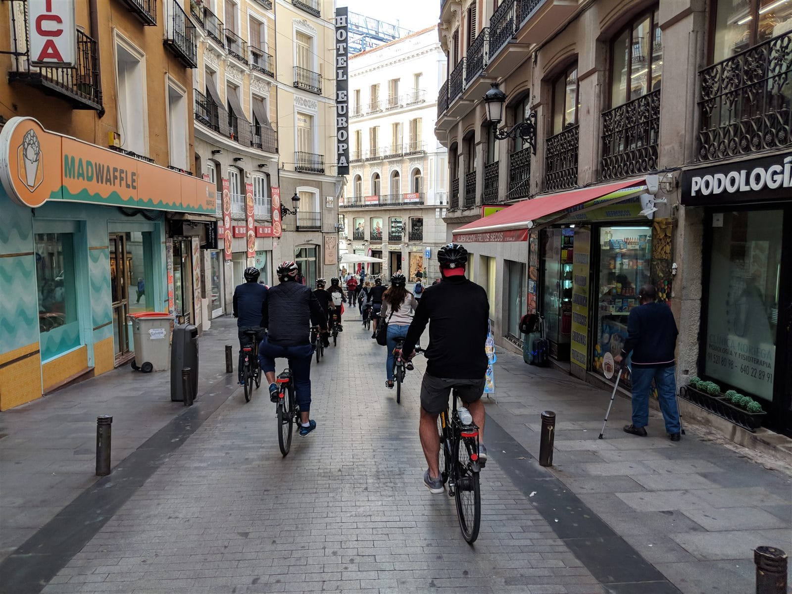 Bike tour group riding through central Madrid