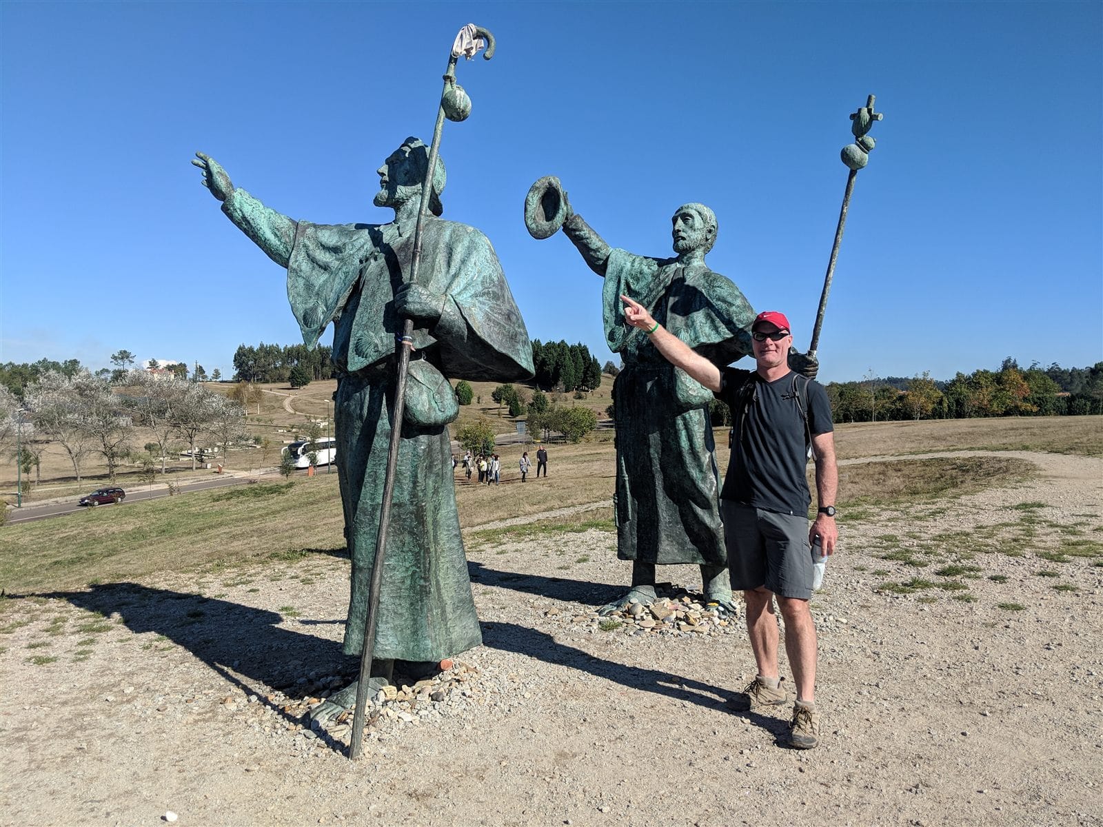 Selfie at the Monte do Gozo pilgrim statues