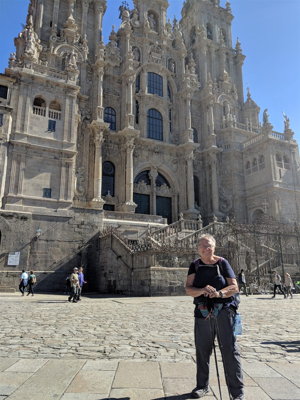 Mike's mom in front of the Santiago cathedral, her Camino complete