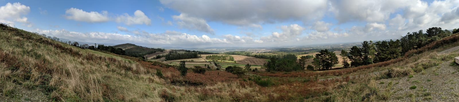 Sweeping panorama of the Galician countryside from a hilltop on the Camino