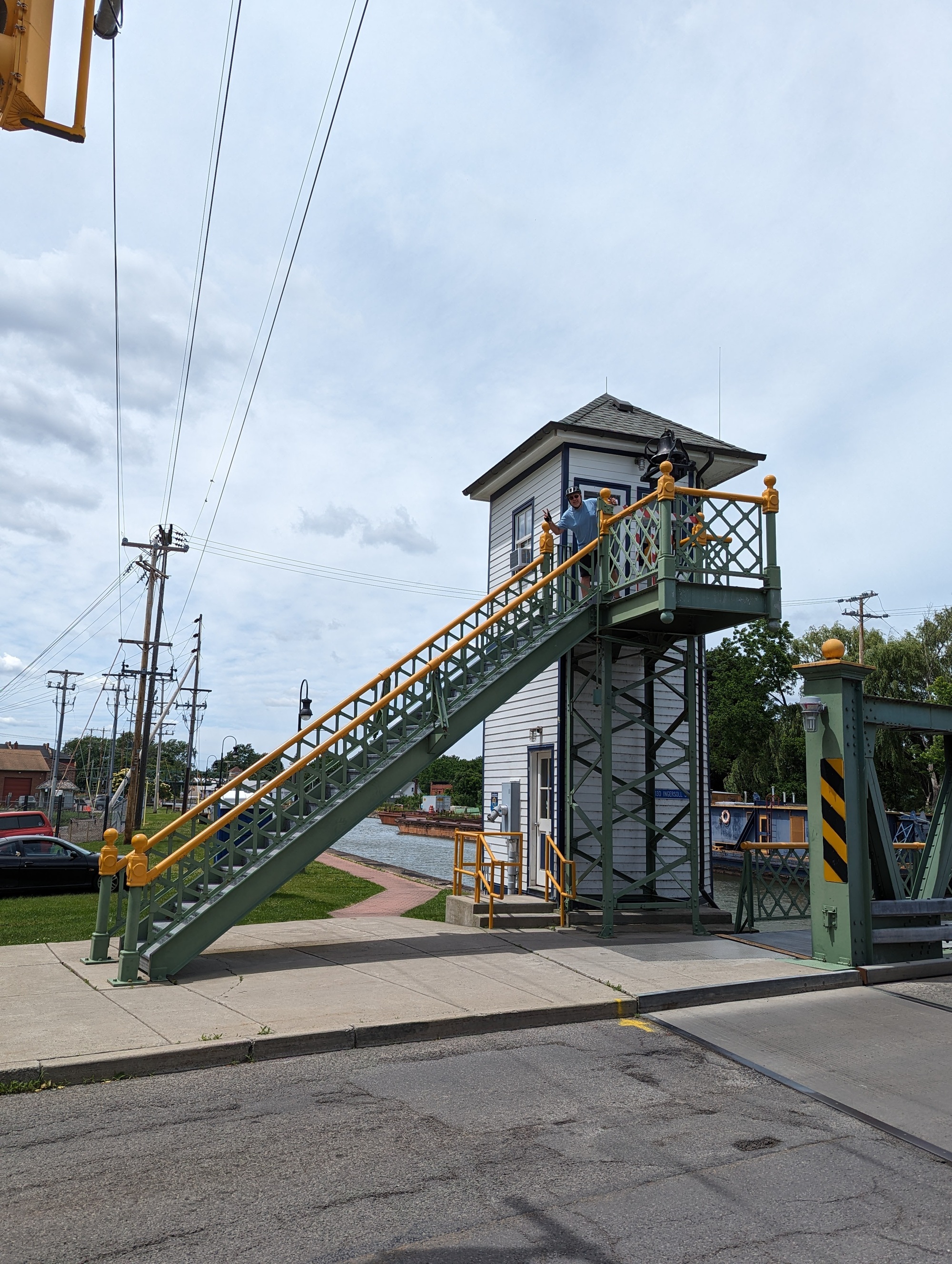 Mike on the lift bridge in Albion