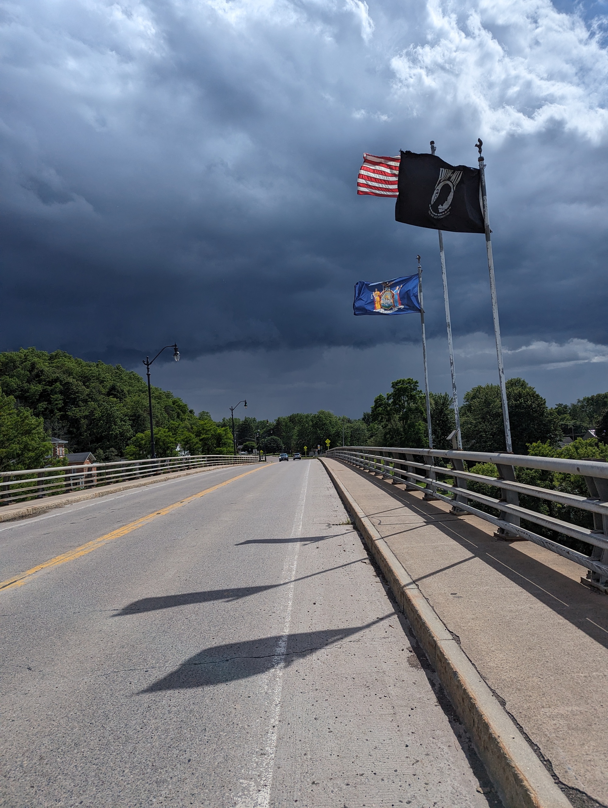 Heading into the storm — a small bridge hill with a stiff headwind