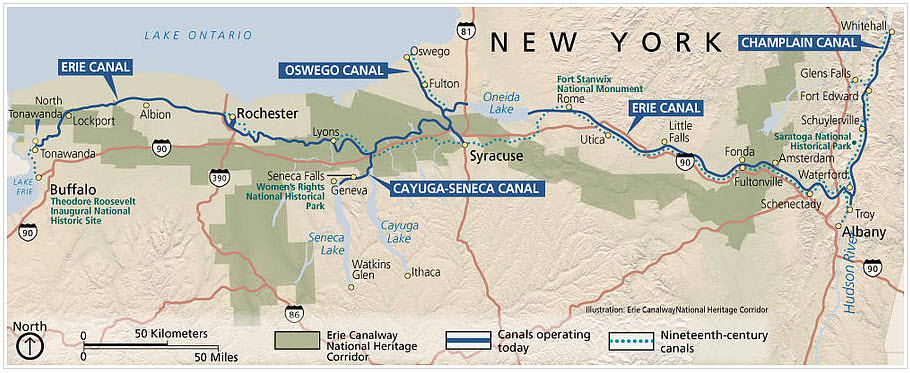 Map of the original canal versus the canal today