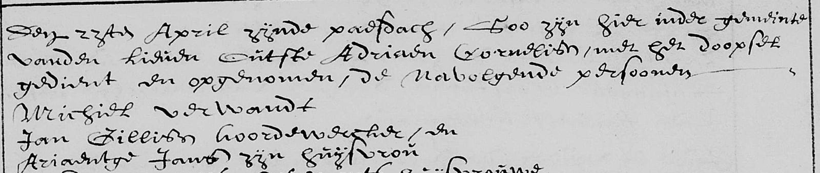 A handwritten register entry in 17th-century Dutch script, with the names Jan Gillisz. and Ariaentge on the last two lines