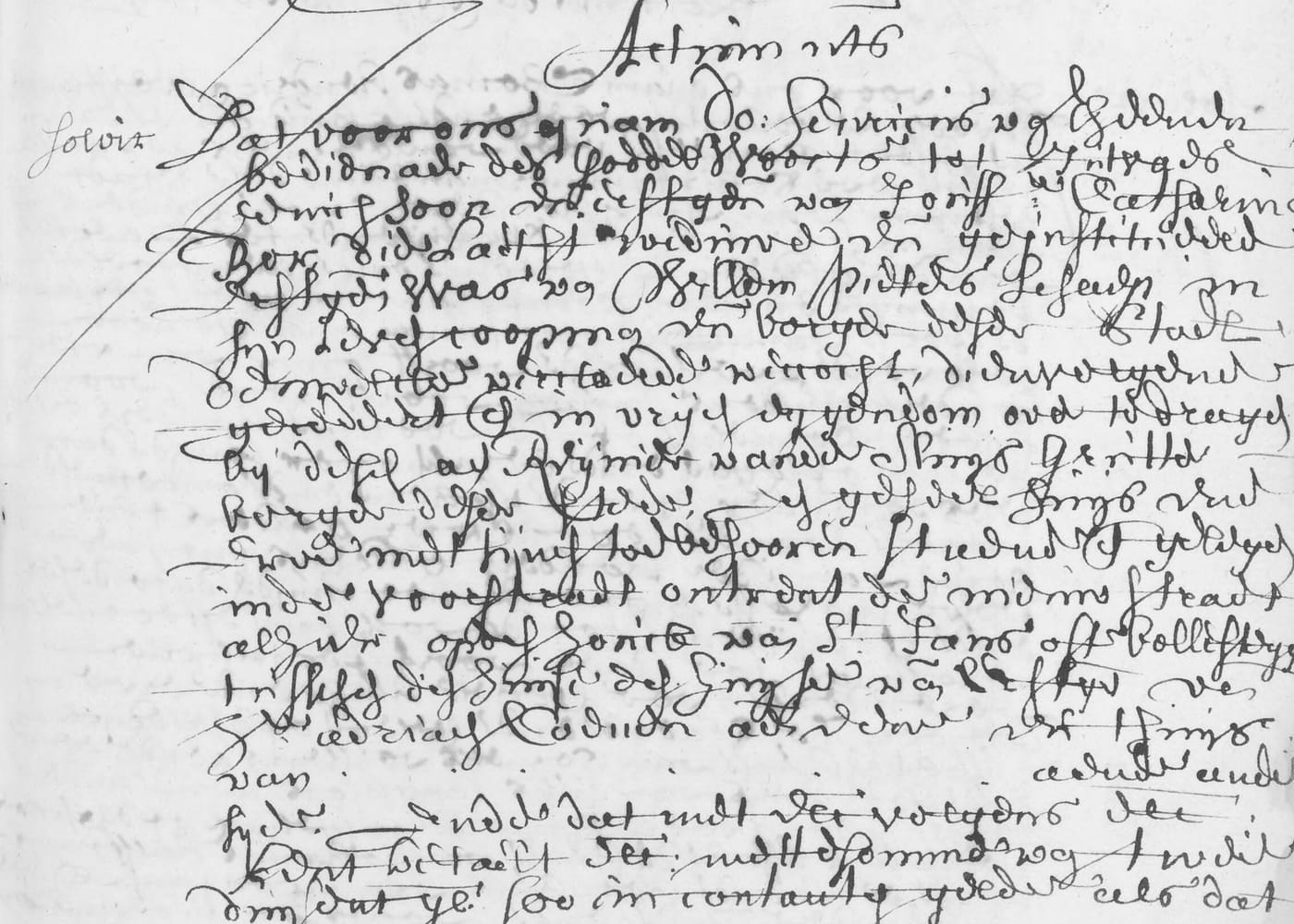 A page of seventeenth-century handwriting headed Actum ut supra, with the word solvit in the margin; the name Reynier vander Sluys appears in the eighth line