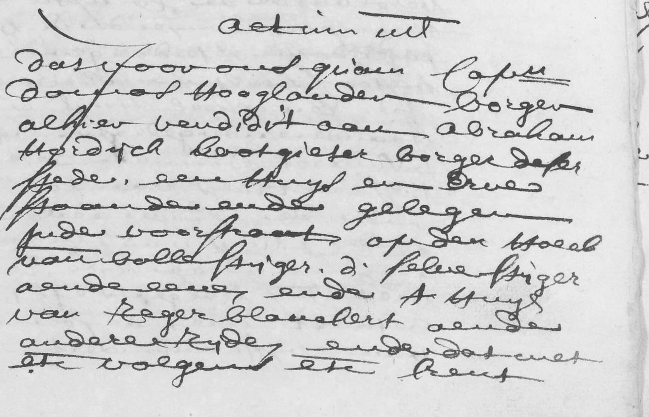 A short passage of handwriting headed Actum ut supra, naming Damas Hooglander and Abraham Hordijck