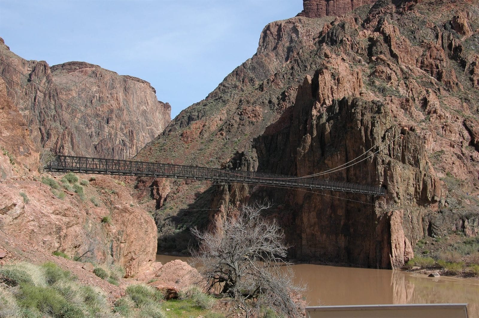 The Black Bridge, the Kaibab Suspension Bridge over the Colorado River in the Grand Canyon