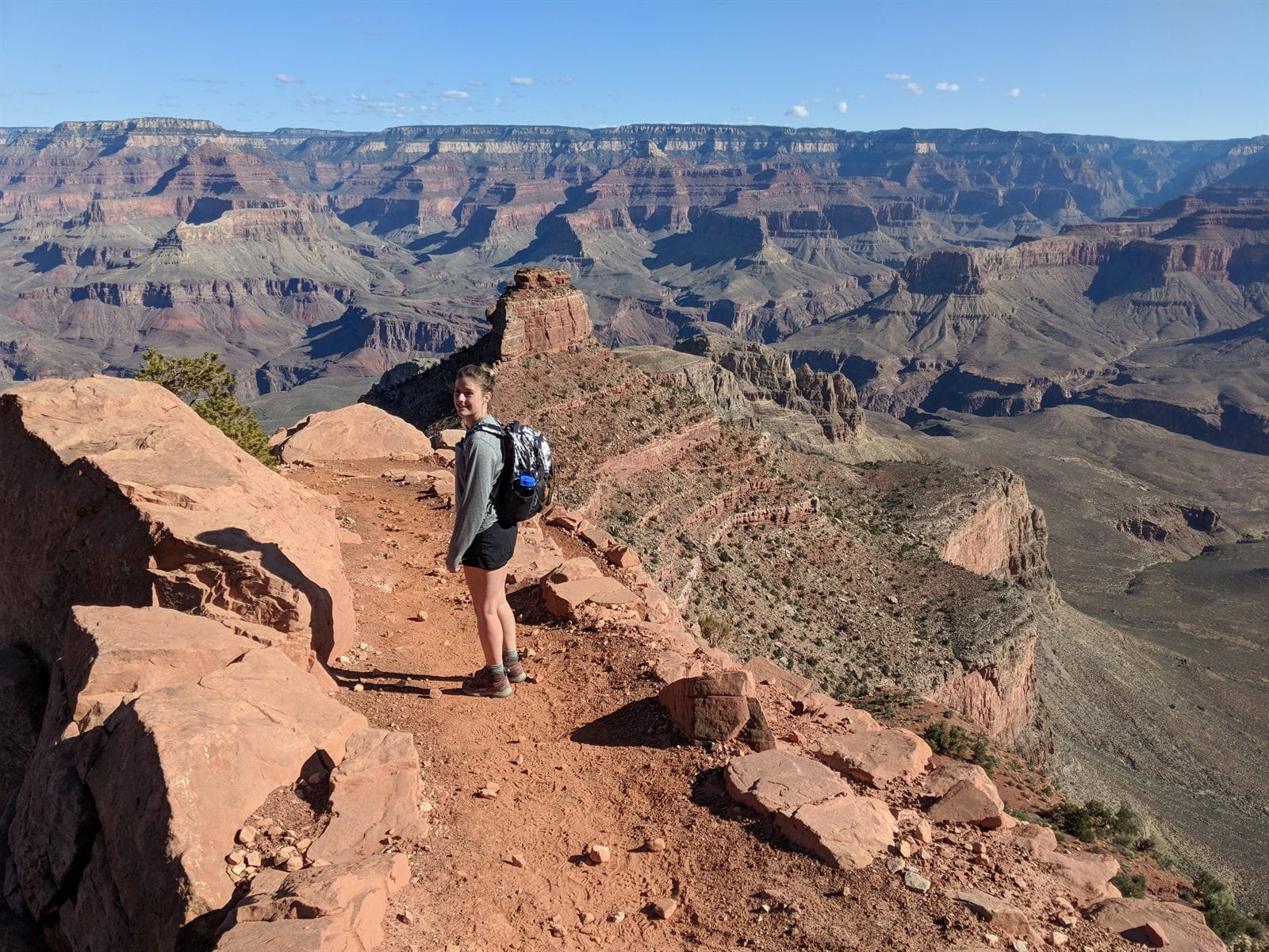 Jessica hiking down into the Grand Canyon on her first trip to the bottom