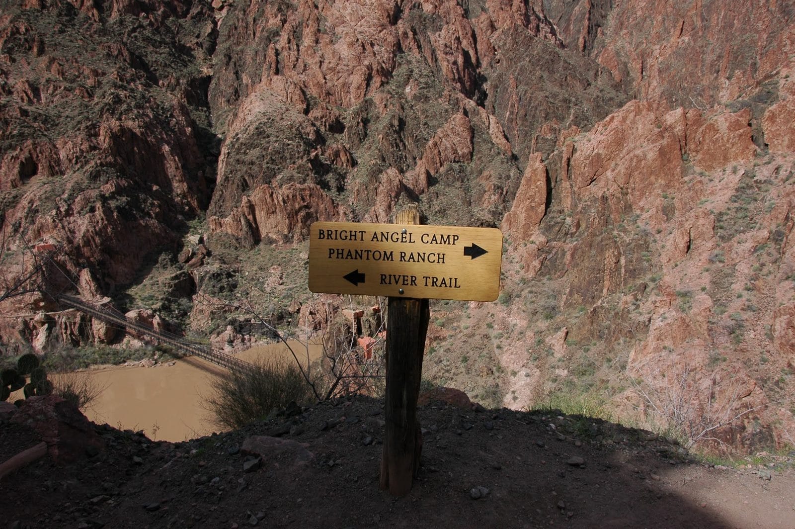 Trail sign for Phantom Ranch in the inner Grand Canyon