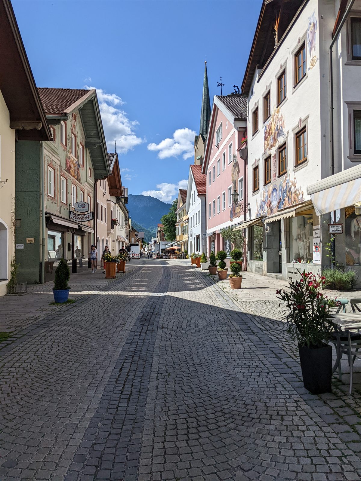 Frescoed Lüftlmalerei facades on Garmisch's main street