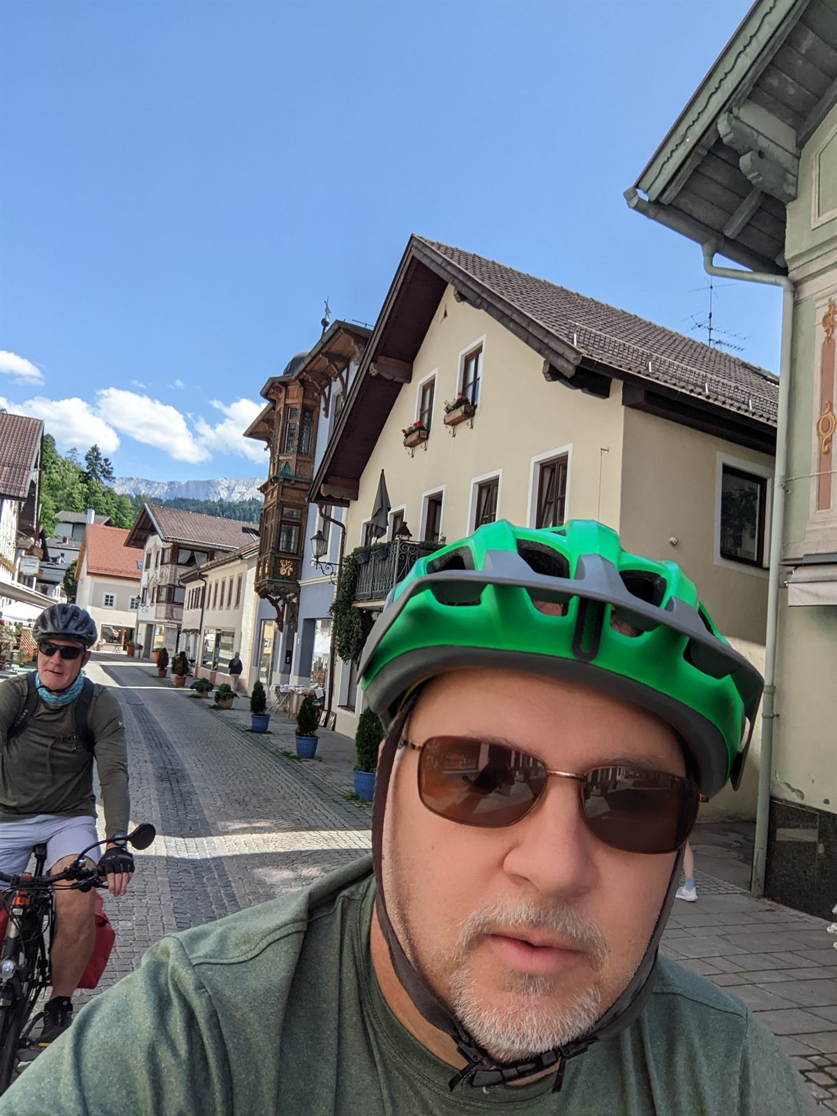 Selfie starting the ride in Garmisch, Doug behind on his bike