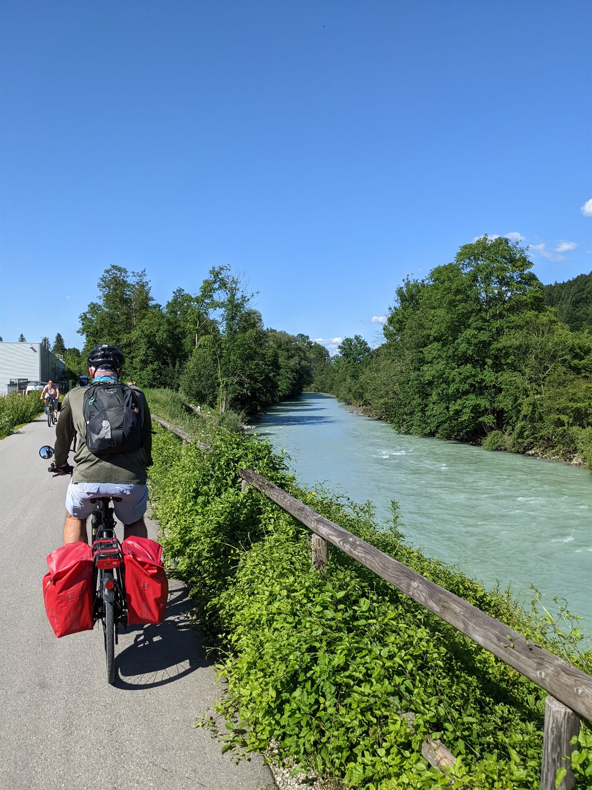 Riding the car-free path along the turquoise Loisach river