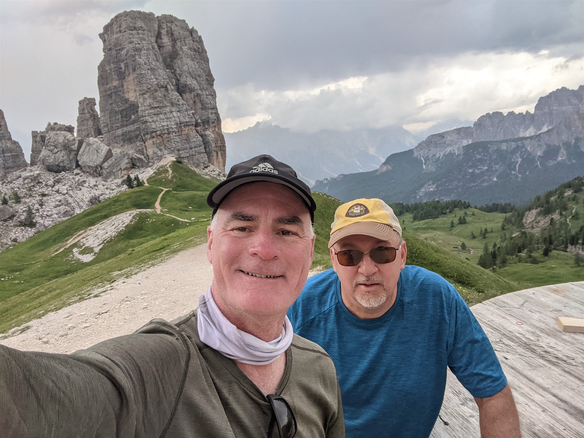 Doug and Mike at the Cinque Torri in the Dolomites