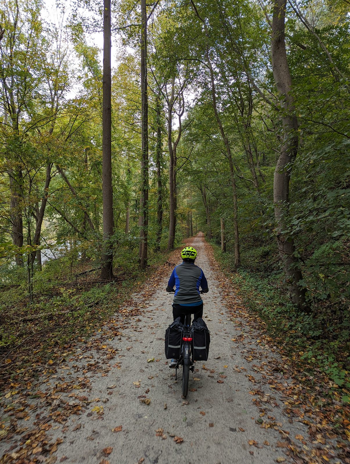 Kari on the GAP Trail during the Pittsburgh to DC bike trip, October 2023