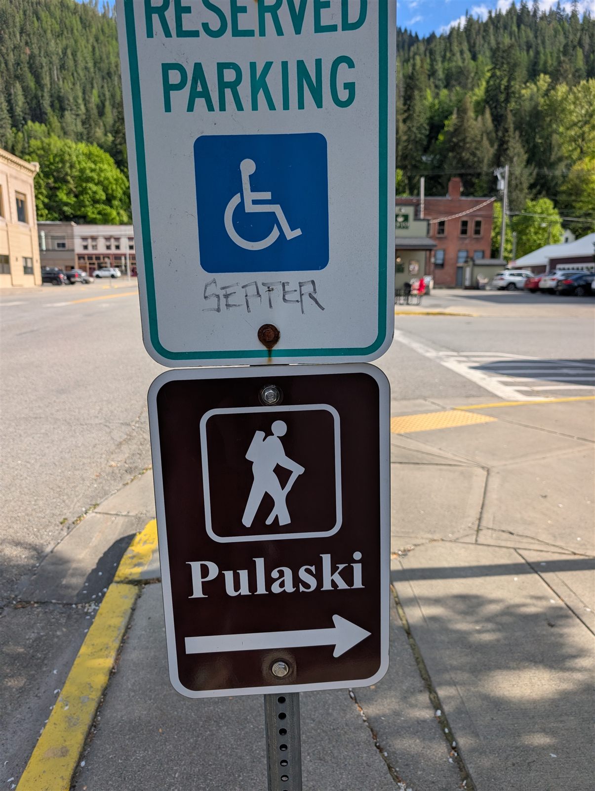 Sign for the Pulaski Trail in Wallace