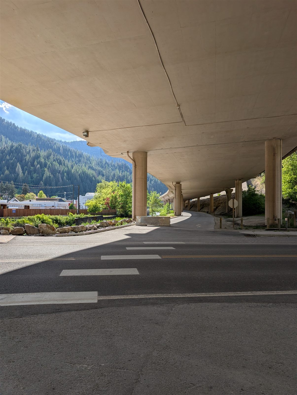 Trail under elevated I-90 at Wallace