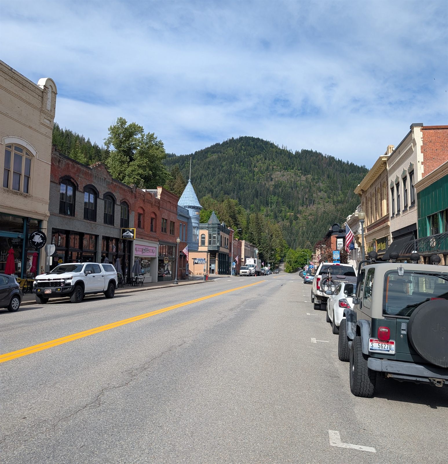 Main street of Wallace, Idaho in the morning