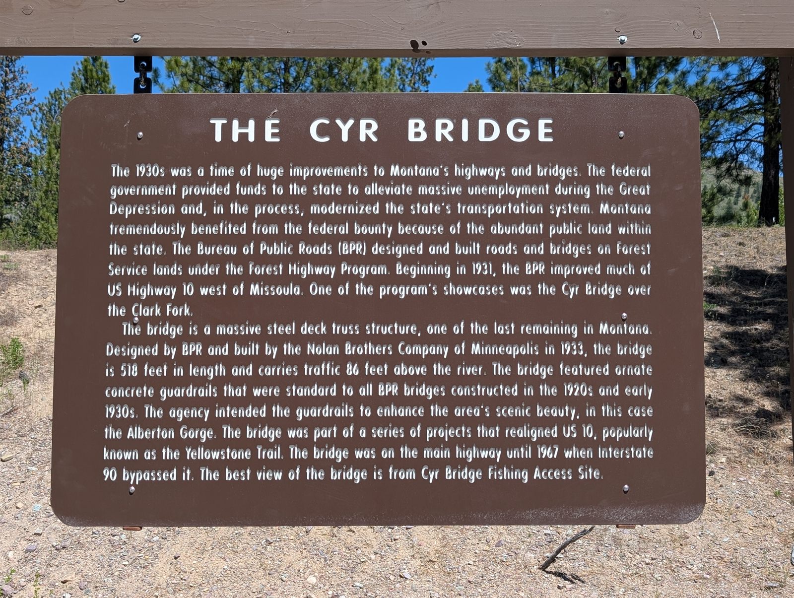 Interpretive sign for the historic Cyr Bridge